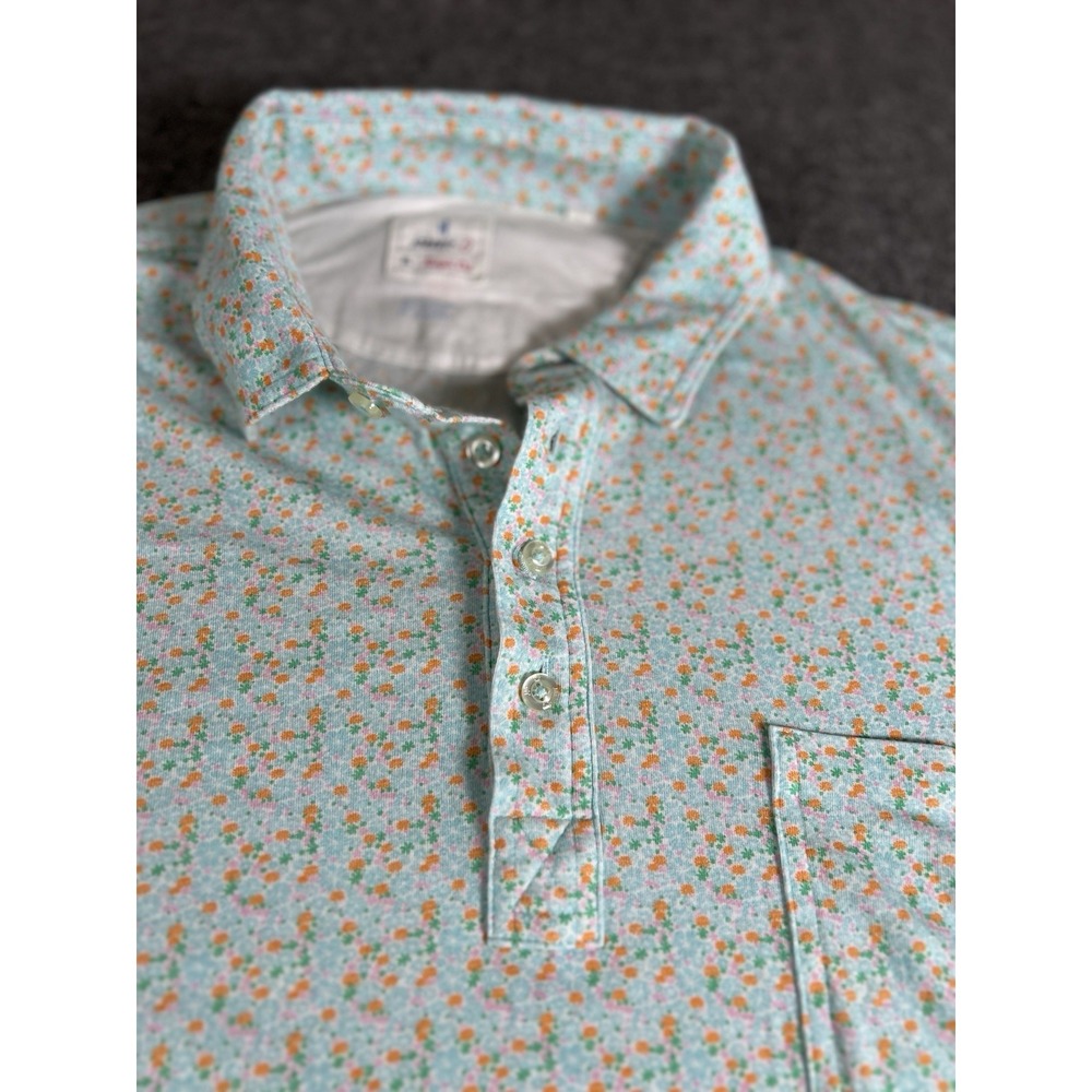 Johnnie O Polo Shirt Mens XL teal‎ Golf Performance Stretch Flowers - Picture 3 of 8